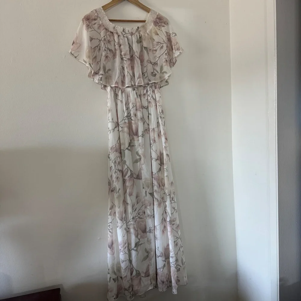 Show Me Your Mumu Floral Maxi Dress Large Off Shoulder Ruffle Garden Party Boho - Picture 4 of 8